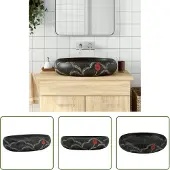 The Living Store Lavabo da appoggio Nero Ovale 59x40x15 cm Vetroceramica