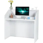SucceBuy Banco reception 46,46", bancone rettangolare, scrivania da ufficio bianca