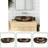 The Living Store Lavabo da appoggio Nero Ovale 59x40x14 cm Vetroceramica