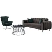 AEA Modern Couchgarnitur Sofa 3 sitzer Sessel Grau Grün Stoff Wohnzimmer