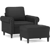 Syfax Poltrona con Poggiapiedi Nero 60 cm in Pelle finta