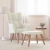 Prolenta Maison Exclusive - Poltrona relax con poggiapiedi in velluto bianco crema