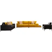 AEA Wohnzimmer-Set 3tlg Gelb 3-Sitzer Schwarz 2-Sitzer Sessel Textil Modern
