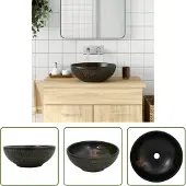 The Living Store Lavabo da appoggio Nero Rotondo Ø41x14 cm Vetroceramica
