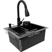 OEM Lavello da cucina, Rubinetto estraibile, Design moderno, nero