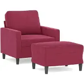 vidaXL Poltrona con sgabello rosso vino 60 cm in velluto