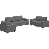 Syfax Set di Divani 3 pz con Cuscini Grigio Scuro in Tessuto