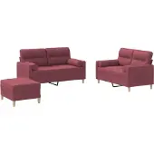 Syfax Set di Divani 3 pz con Cuscini Rosso Vino in Tessuto