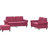 vidaXL Set di divani 3 pezzi con cuscini in velluto rosso vino