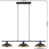 LINDBY Lampada a sospensione Narisara, 118 cm, E14, a 3 luci, nero-oro