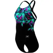Speedo Women's Placement Printed Powerback Costume intero Donna (44, nero)
