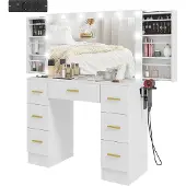 HOMCOM Toeletta con luci a LED e specchio, 7 cassetti, bianco