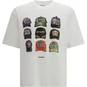 Dsquared2 t-shirt bianco uomo stampa cappellini