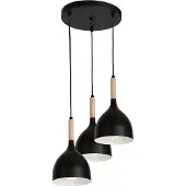 Luminex Lampada a sospensione Noak a 3 luci rotonda nera/legno naturale