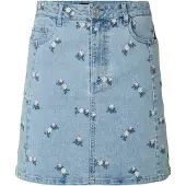 Pieces Gonna Corta A Vita Alta Flora Denim Emb