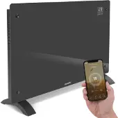 Vonroc Termoconvettore Elettrico Smart 1000W/2000W in Vetro Grigio WiFi