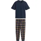 Next Pigiama lungo navy / marrone / bianco