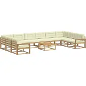 vidaXL Set da salotto da esterno , 11 pezzi, bianco e crema