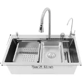 OEM Lavello da cucina, acciaio inossidabile 304 resistente, rubinetto estraibile, argento