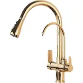 OEM Rubinetto per acqua, doppia maniglia, ugello estraibile, oro