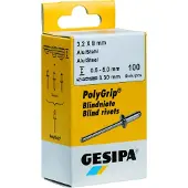 Gesipa Blindniete Mini-Pack 100 Stk Alu Stahl 3x8 Scherkraft 700N Flachrundkopf