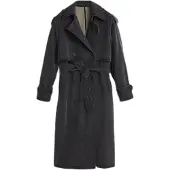 Desigual , trench coat effetto scamosciato, Donna, Poliuretano, Nero, M