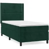 vidaXL Letto a molle con materasso verde scuro 100x200 cm in velluto