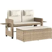 vidaXL Panchina da giardino regolabile con cuscino Beige Poly Rattan