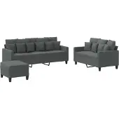 vidaXL Set divano 3 pezzi con cuscini in tessuto grigio scuro