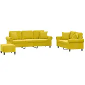 vidaXL Set divano 3 pezzi con cuscini in velluto giallo