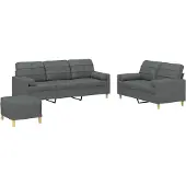 vidaXL Set divano 3 pezzi con cuscini in tessuto grigio scuro