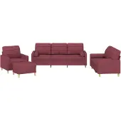 vidaXL set di divani 4 pezzi con cuscini in tessuto rosso vino