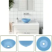 The Living Store Lavabo in Vetroceramica azzurro rotondo