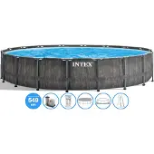 Intex 26744GN - Piscina con telaio a prisma in legno grigio (549x122cm)