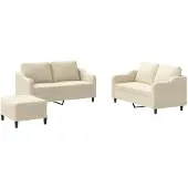 vidaXL Set divano 3 pezzi con cuscini in tessuto crema
