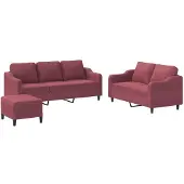 vidaXL set divano 2 pezzi con cuscini in tessuto rosso vino