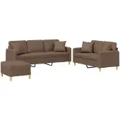 Syfax Set di Divani 3 pz con Cuscini Marrone in Tessuto