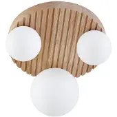 LINDBY Plafoniera Mori, Ø 34 cm, G9, naturale/bianco, legno/vetro