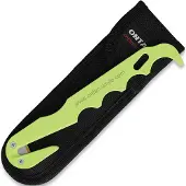 Ontario Economy Strap Cutter 1420 Neon Green, uncino da taglio con fodero in nylon nero