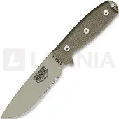 ESEE Model 4, serrated, desert tan/OD green, black plastic sheath