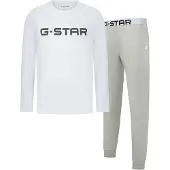 G-Star Pigiama lungo 'Stone' greige / grigio chiaro / nero / bianco