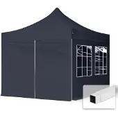 TOOLPORT 3x3m gazebo pieghevole con laterali (finestre), ECONOMY acciaio, nero