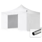 TOOLPORT 4x4 m gazebo pieghevole PVC con laterali, PREMIUM acciaio, bianco