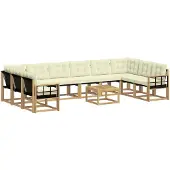vidaXL Set da salotto da esterno , 11 pezzi, bianco e crema
