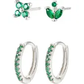 Hey Happiness Orecchini 'Green Stack' argento