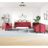 Syfax Sei Divani Chesterfield 3 pz Rosso Vino in Pelle finta