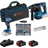 Bosch Set professionale da 18 V (0615V0003D) con GSR 18V-45 + GBH 18V-22 + set di 45 punte + set di 3 trapani a percussione SDS plus-5 + 2 batterie da 4,0 Ah + caricabatterie + borsa