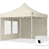 TOOLPORT 3x3m gazebo pieghevole con laterali (finestre), ECONOMY acciaio, crema