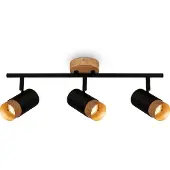 Briloner Spot soffitto Plek GU10 nero/legno 3 luci