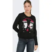 ONLY Pullover 'ONLXMAS SHINE' rosso scuro / nero / bianco